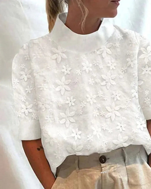 Léana™ embroidered blouse with high collar