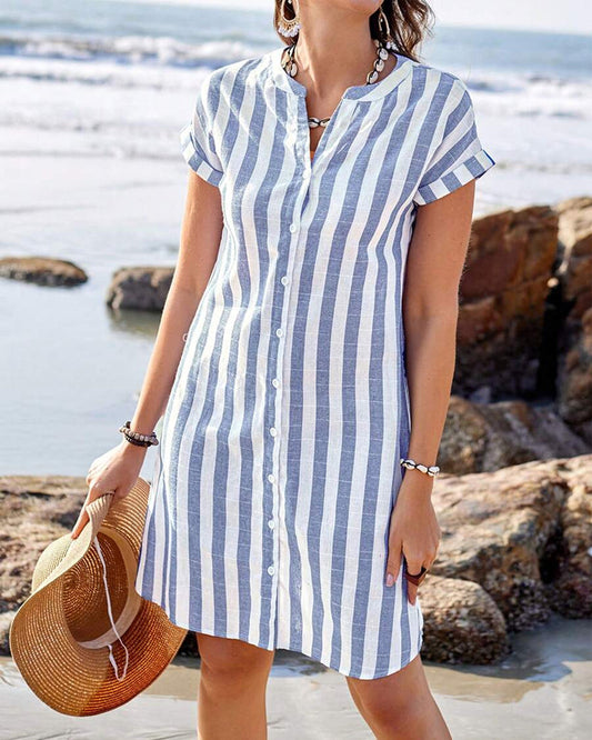 Elonie™ Striped Shirt Dress with Elegant Cut