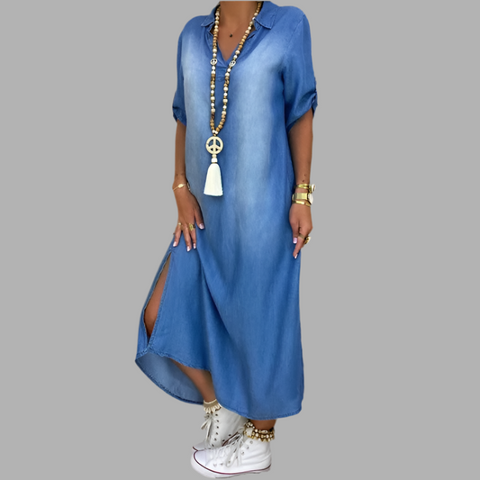Orina™ long dress with side slit in jeans look